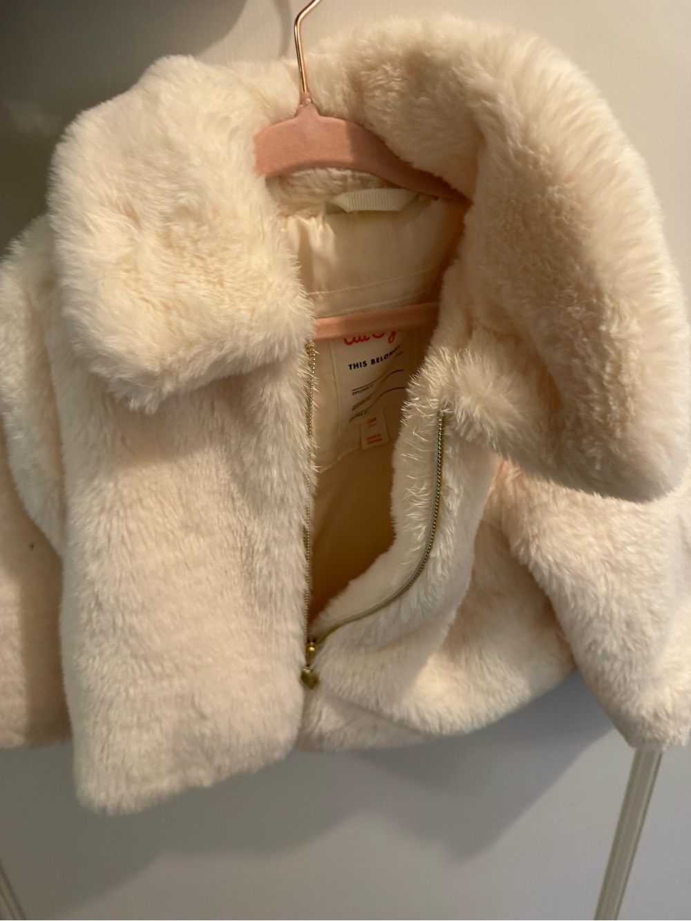 NWOT Cat & Jack Cream Faux Fur Zip Jacket — 12-18 mo